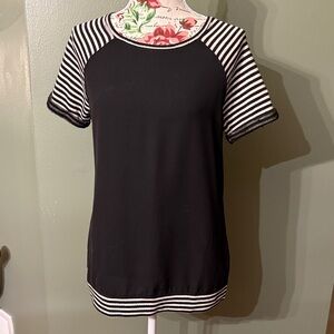Sanctuary Black and White Striped Sleeve Top